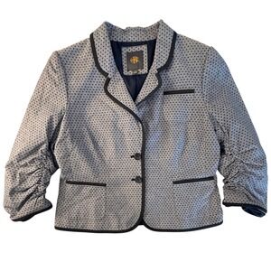 CBR Blue Polka Dot Blazer Ruched 3/4 Sleeve Two Button Jacket Preppy Y2K 2012